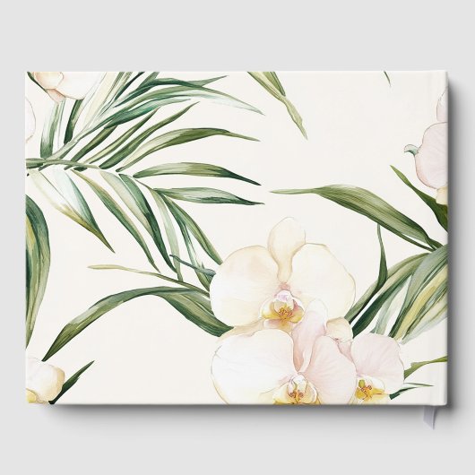 Tropische witte orchidee bloemen bruiloft gastenboek (Achterkant)