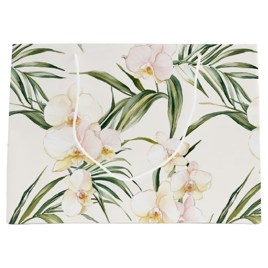Tropische witte orchidee bloemen bruiloft groot cadeauzakje (Voorkant)