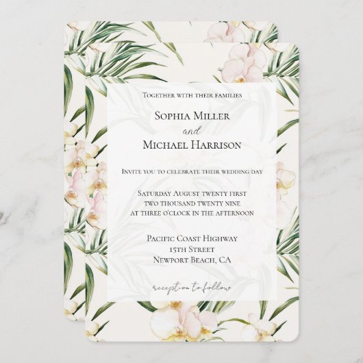 Tropische witte orchidee bloemen bruiloft kaart (Voorkant / Achterkant)