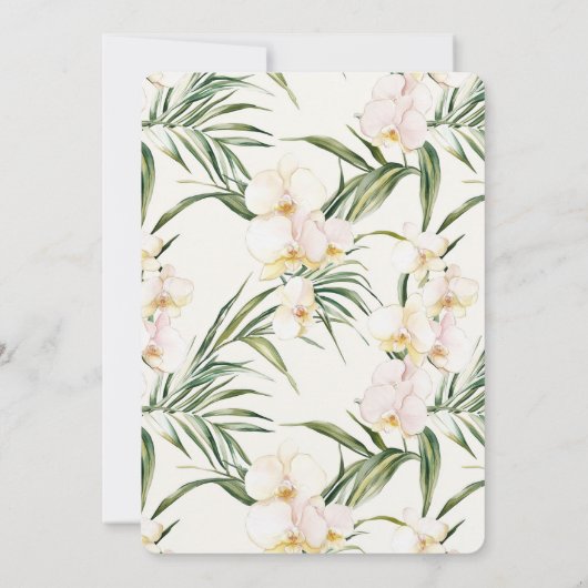 Tropische witte orchidee bloemen bruiloft kaart (Achterkant)