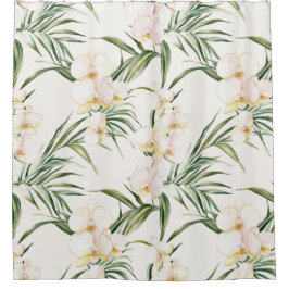 Tropische witte orchidee bloemen douchegordijn