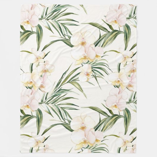 Tropische witte orchidee bloemen fleece deken (Voorkant)