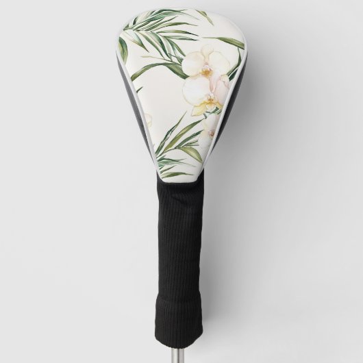 Tropische witte orchidee bloemen golfheadcover (Voorkant)