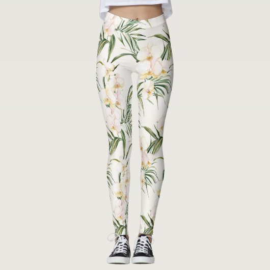 Tropische witte orchidee bloemen leggings (Voorkant)