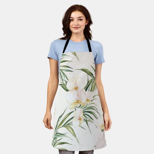 Tropische witte orchidee bloemen schort (Gedragen)