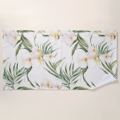 Tropische witte orchidee bloemen strandlaken (Voorkant)