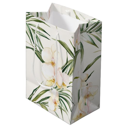 Tropische witte orchidee bloemen Vrijgezellenfeest Medium Cadeauzakje (Voorkant Gekanteld)