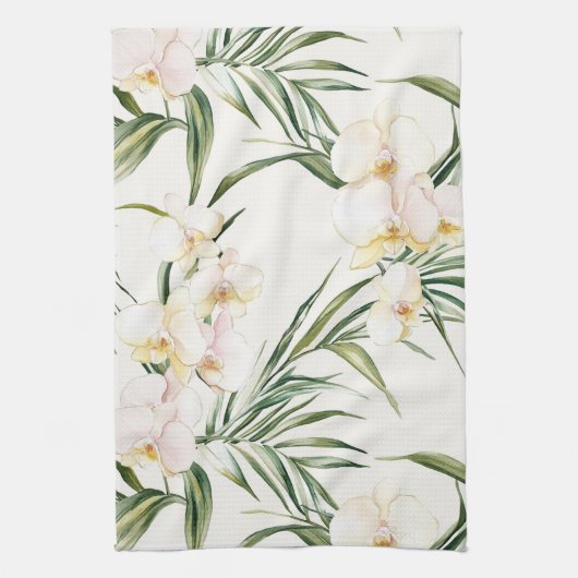 Tropische witte orchidee bloemen Vrijgezellenfeest Theedoek (Verticaal)
