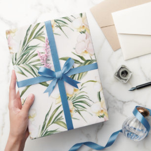Tropische witte orchideeën bruidsdouche cadeaupapier