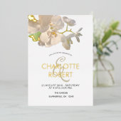 Tropische witte orchideeën bruiloft goudolie folie uitnodiging (Staand Voorkant)
