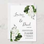 Tropische witte orchideeën groen bruiloft kaart (Voorkant)