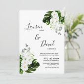 Tropische witte orchideeën groen bruiloft kaart (Staand voorkant)