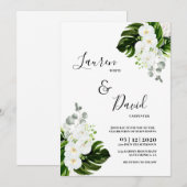 Tropische witte orchideeën groen bruiloft kaart (Voorkant / Achterkant)