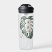 Tropische witte orchideeën op Monstera met Monogra Waterfles (Voorkant)