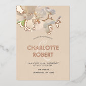 Tropische witte orchideeën Roos Gold Wedding Folie Uitnodiging (Voorkant)