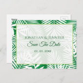 Tropische witte palmbladeren Sla de datum op Aankondigingskaart (Voorkant / Achterkant)