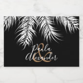 Tropische witte palmen op zwarte achtergrond Mini Sparkling Wijnetiket (Enkel label)