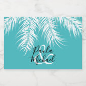 Tropische Witte Palmen Velden op Turquoise Mini Sparkling Wijnetiket (Enkel label)