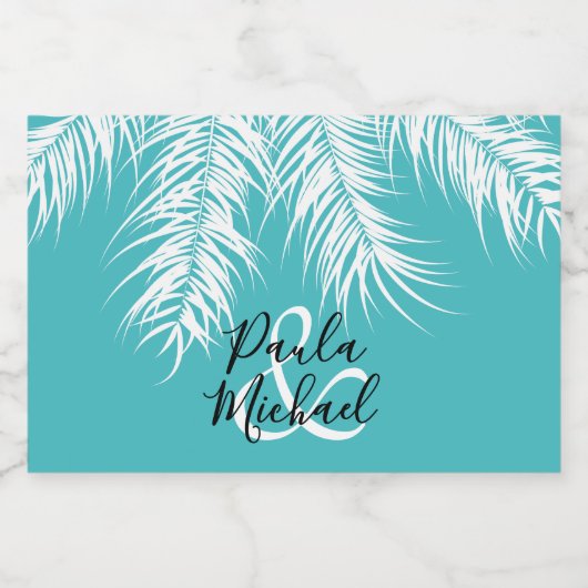 Tropische Witte Palmen Velden op Turquoise Mini Sparkling Wijnetiket (Enkel label)