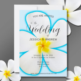 Tropische, witte stekelstaart op blauw, Floral Wed Kaart