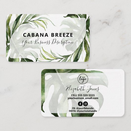 Tropische, witte zeep met botanische wand en zegen visitekaartje (Voorkant / Achterkant)