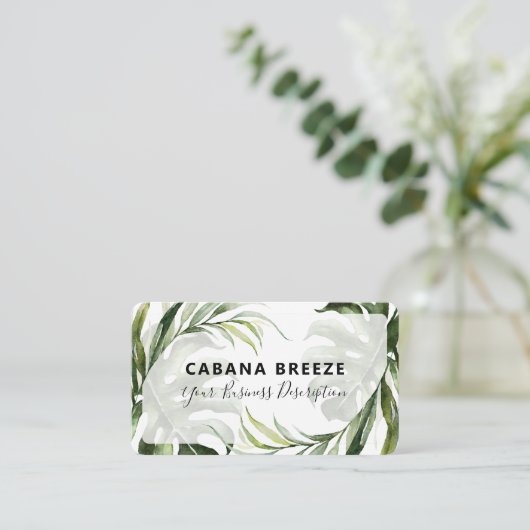 Tropische, witte zeep met botanische wand en zegen visitekaartje (Staand voorkant)