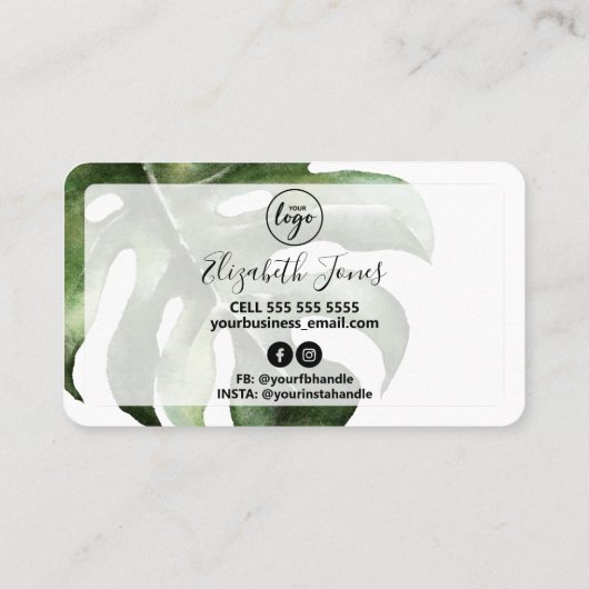 Tropische, witte zeep met botanische wand en zegen visitekaartje (Achterkant)