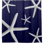 Tropische witte zeester op Navy Blue Beach Douche Douchegordijn (Voorkant)