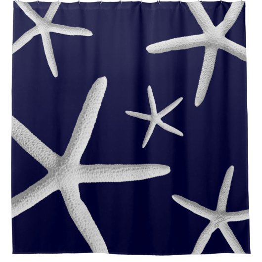 Tropische witte zeester op Navy Blue Beach Douche Douchegordijn (Voorkant)