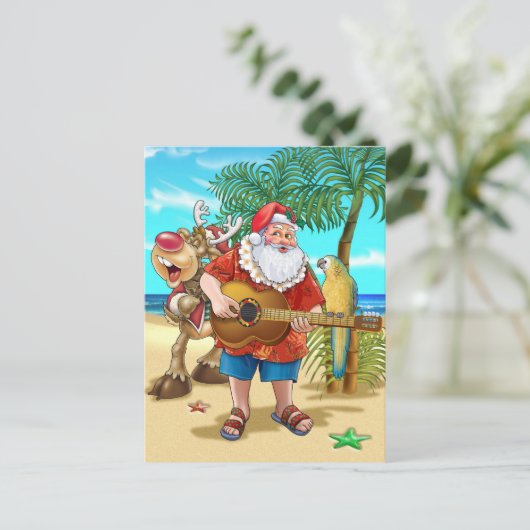 Tropische X-mas, Kerstman op het strand Feestdagenkaart (Staand voorkant)