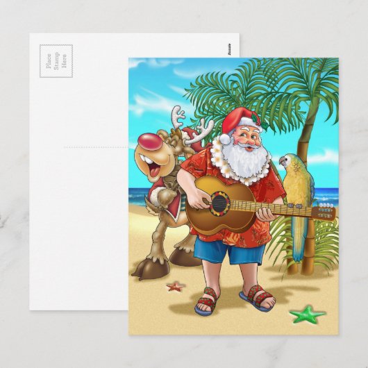 Tropische X-mas, Kerstman op het strand Feestdagenkaart (Voorkant / Achterkant)