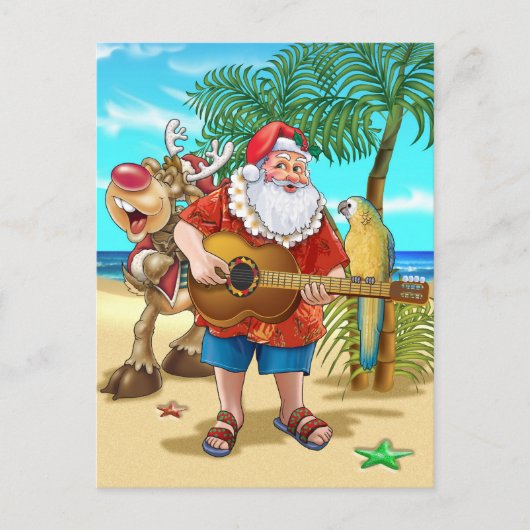 Tropische X-mas, Kerstman op het strand Feestdagenkaart (Voorkant)