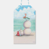 Tropische Yoga Sneeuwman op het strand Cadeaulabel (Voorkant)