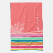 Tropische zalmroze en seafoam Green Theedoek (Verticaal)