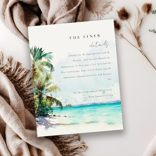 Tropische zandband palmbomen bruiloft Detail Informatiekaartje