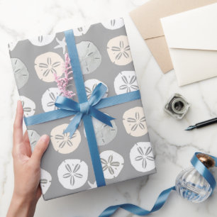 Tropische Zanddollars Zeesterren Zilver Grijs Cadeaupapier