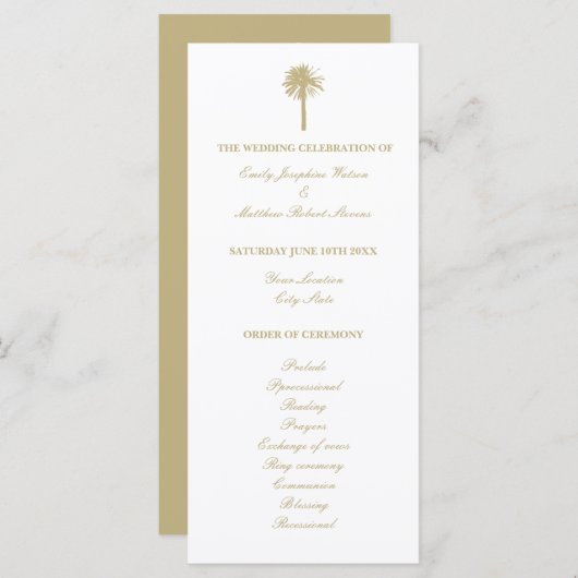 Tropische zandkleur strand bruiloft ceremonie prog programmakaart (Voorkant / Achterkant)