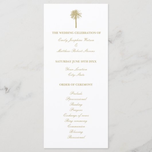Tropische zandkleur strand bruiloft ceremonie prog programmakaart (Voorkant)