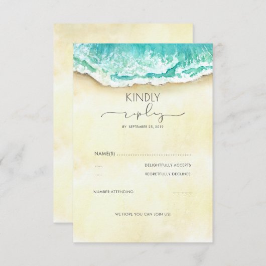 Tropische zandstrand bruiloft RSVP (Voorkant / Achterkant)