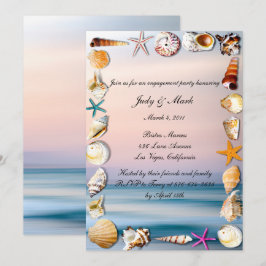 Tropische zandstrand en Seashell Engagement Party Kaart