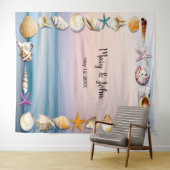 Tropische zandstrand en zeehells foto-achtergrond wandkleed (In Situ (horizontaal))