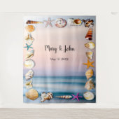 Tropische zandstrand en zeehells foto-achtergrond wandkleed (Voorkant)