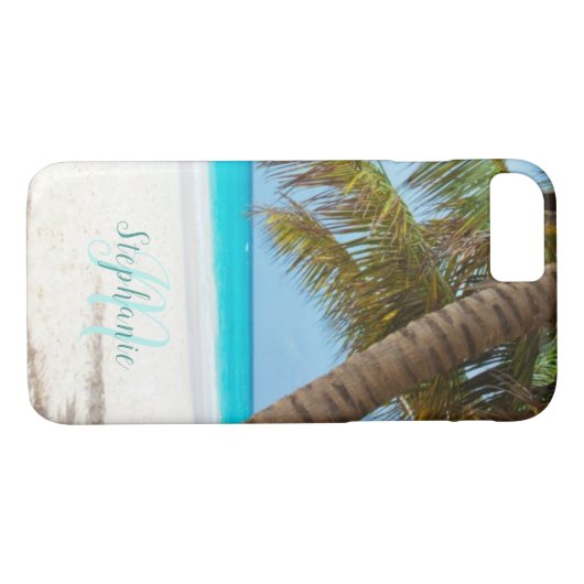 Tropische zandstrand van Turquoise Monogram palmbo Case-Mate iPhone Case (Achterkant (Horizontaal))