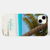 Tropische zandstrand van Turquoise Monogram palmbo Case-Mate iPhone Case (Achterkant (horizontaal))
