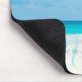 Tropische zandstrand van Turquoise Monogram palmbo Muismat (Hoek)