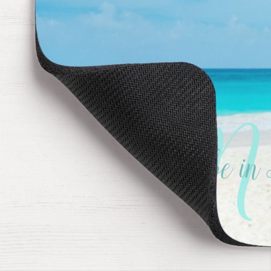 Tropische zandstrand van Turquoise Monogram palmbo Muismat (Hoek)