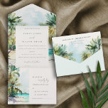 Tropische zandstrand Waterverf palmbomen bruiloft All In One Uitnodiging<br><div class="desc">Tropische Waterverf Palm Trees Theme Collectie... het is een elegante waterverf Illustratie van tropische palmtress op strand perfect voor je tropische beachy bruiloft & feestjes. Het is zeer gemakkelijk om, met uw persoonlijke details aan te passen. Als u een ander bijpassend product of aanpassing nodig hebt, bericht dan via Zazzle....</div>