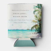 Tropische zandstrand Waterverf palmbomen bruiloft Blikjeskoeler (Voorkant)