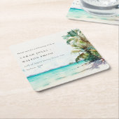 Tropische zandstrand Waterverf palmbomen bruiloft Kartonnen Onderzetters (Schuin)