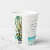 Tropische zandstrand Waterverf palmbomen bruiloft Papieren Bekers (Rechts)